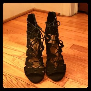 Charlotte Russe Black Suede Lace Heels